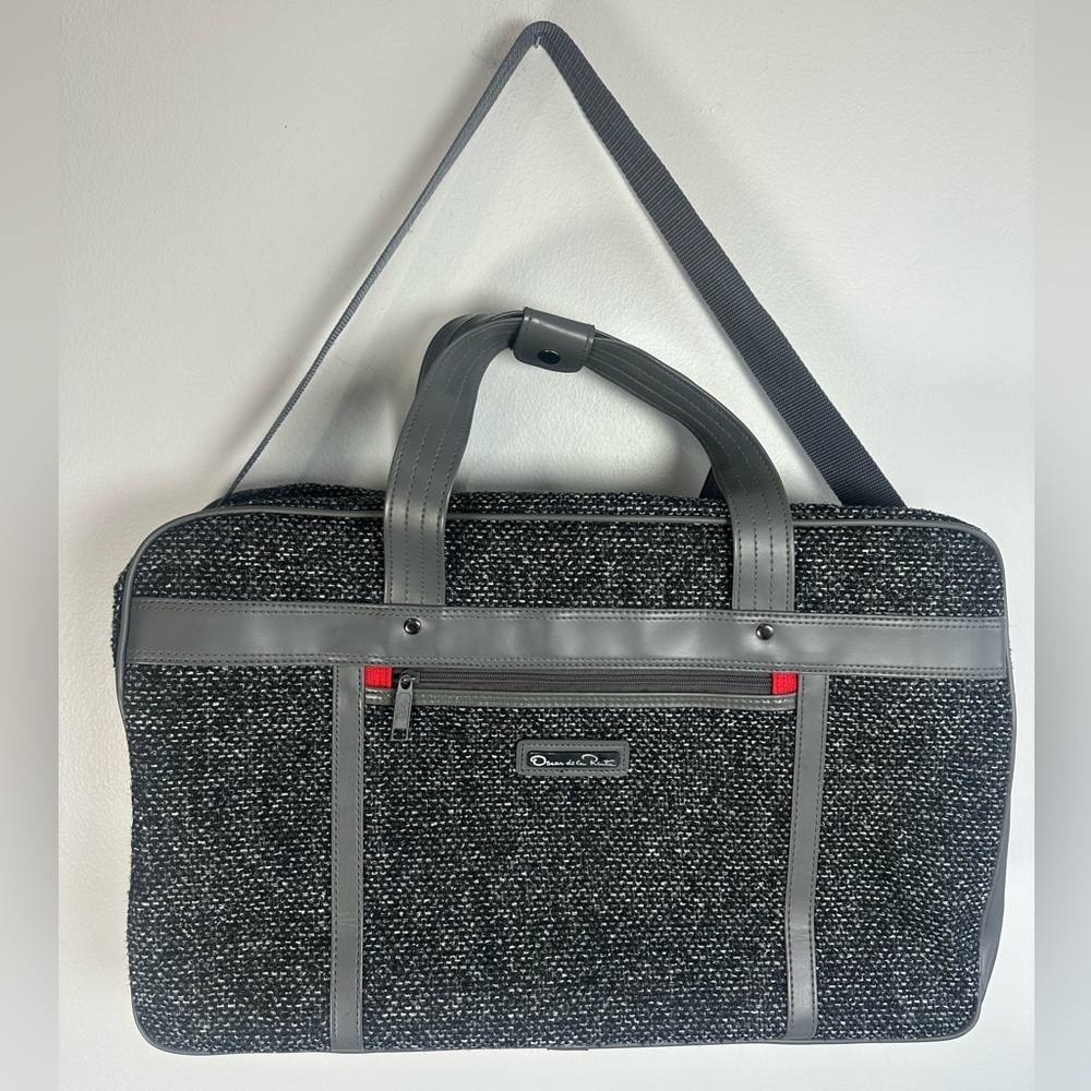Classic Oscar de la Renta Black and Gray Men's Tweed Travel Bag 2 straps